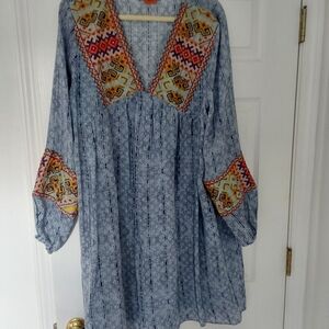 Bhanuni By Jyoti Bohemian Blue Dress with Embroidered Accents